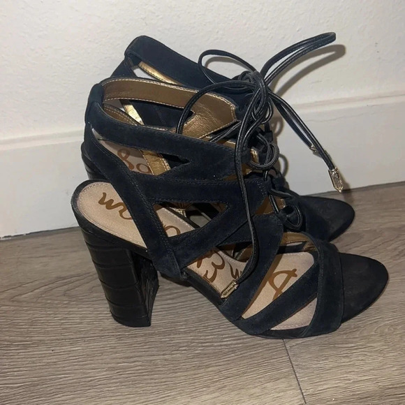 Sam Edelman Yardley Suede/Crocodile Lace-Up Heels - Picture 7 of 8